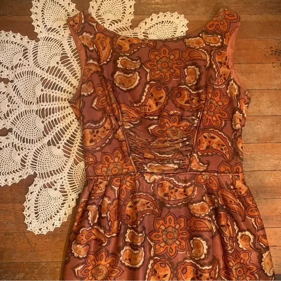 60s Metallic Paisley Dress | Color: Gold/Orange | Size: S | Taypay's Closet
